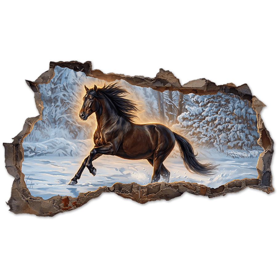 Stickers muraux: Trou de Mur Cheval dans la Neige