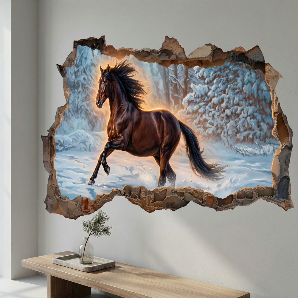 Stickers muraux: Trou de Mur Cheval dans la Neige