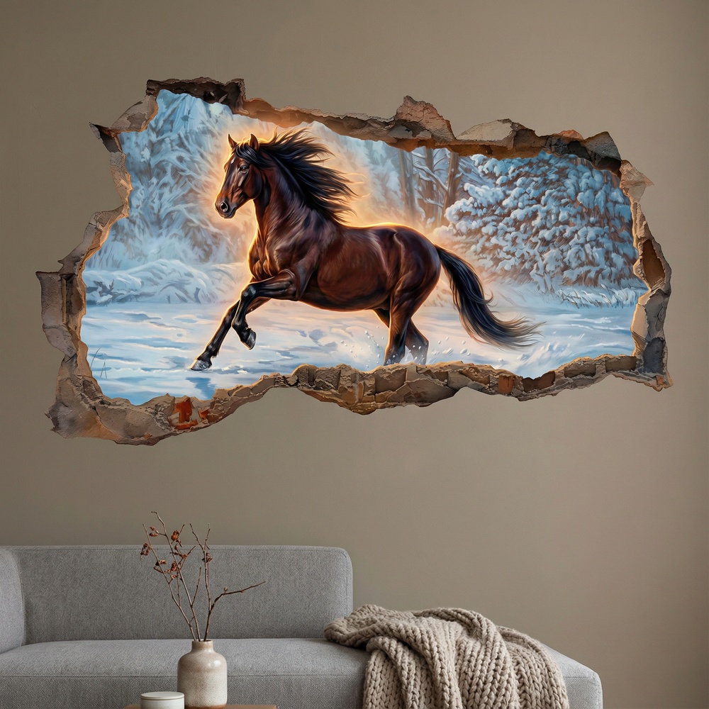 Stickers muraux: Trou de Mur Cheval dans la Neige