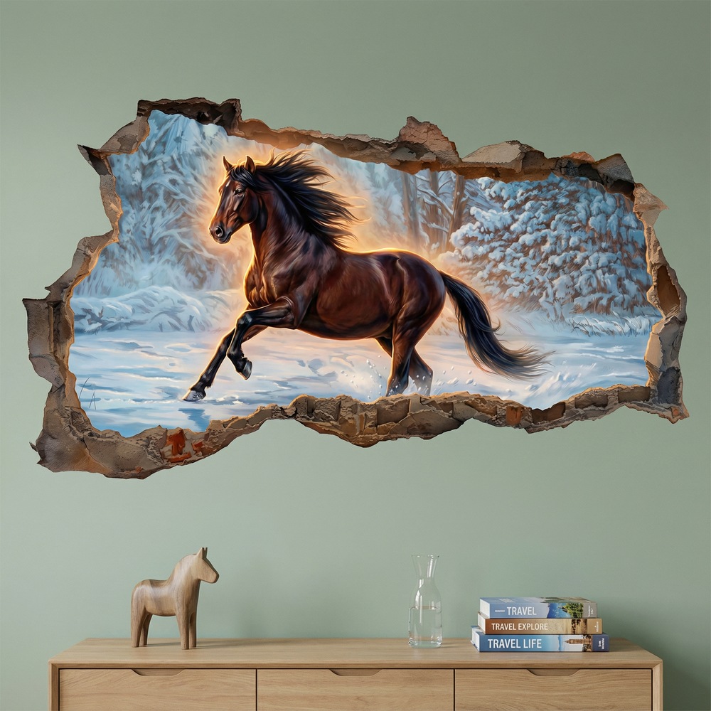 Stickers muraux: Trou de Mur Cheval dans la Neige