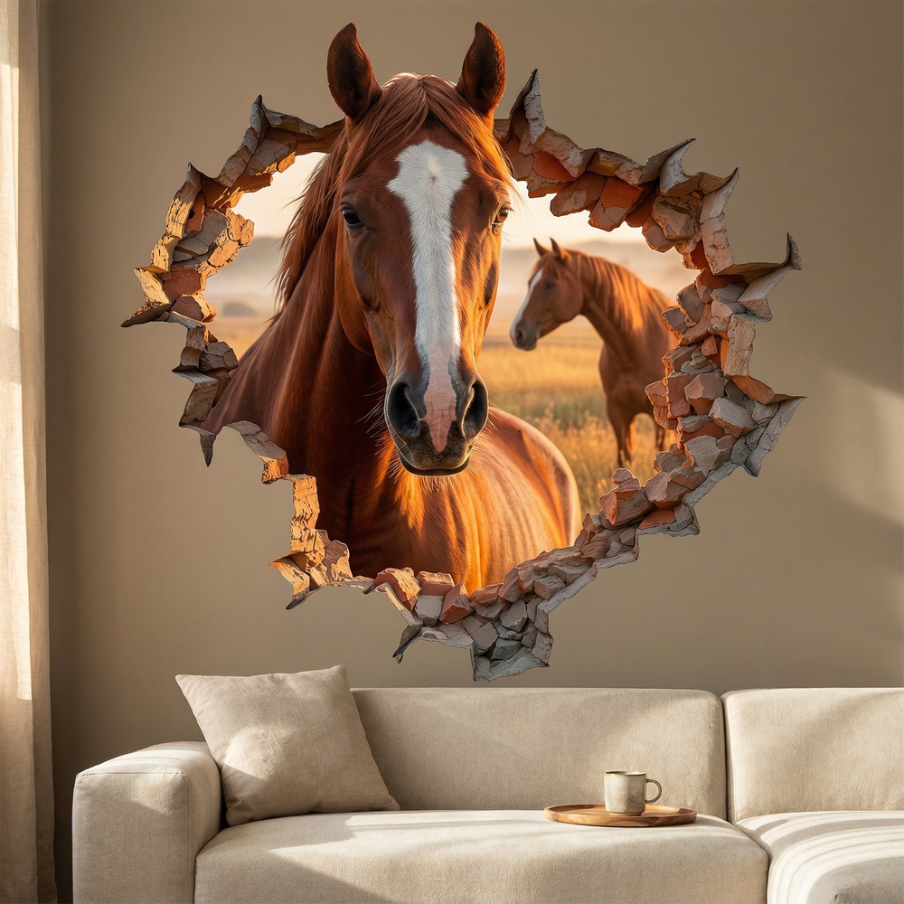 Stickers muraux: Trou de Mur Cheval Brun