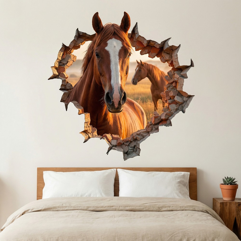 Stickers muraux: Trou de Mur Cheval Brun