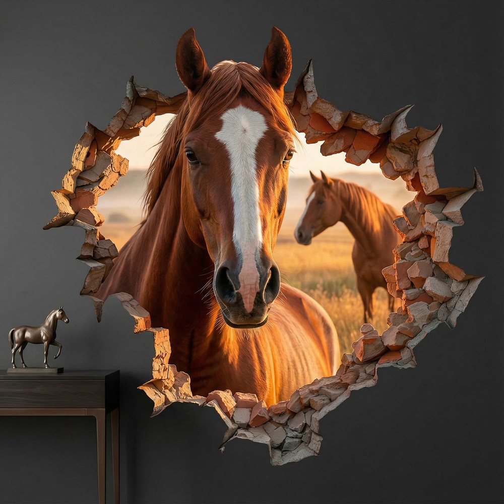 Stickers muraux: Trou de Mur Cheval Marron