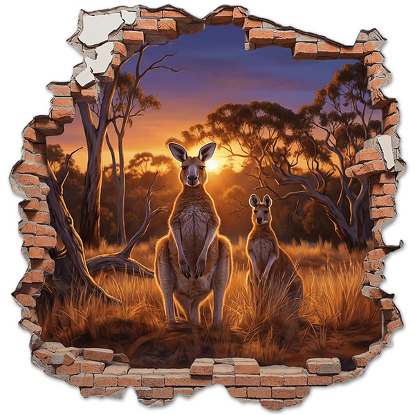 Stickers muraux: Trou de Mur Kangourous au Coucher du Soleil