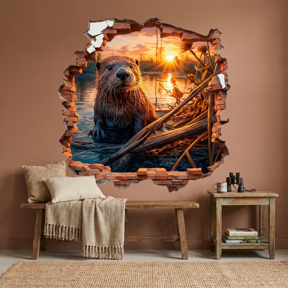 Stickers muraux: Trou de Mur Loutre au Coucher du Soleil