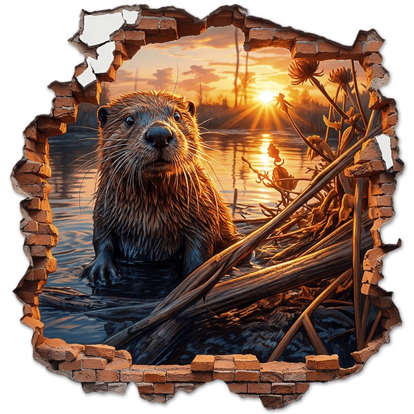 Stickers muraux: Trou de Mur Loutre au Coucher du Soleil