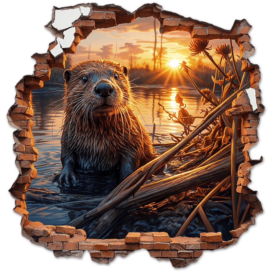 Stickers muraux: Trou de Mur Loutre au Coucher du Soleil