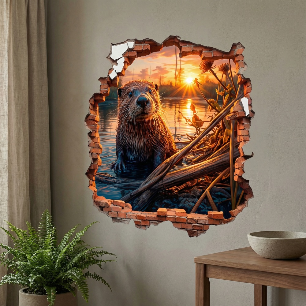 Stickers muraux: Trou de Mur Loutre au Coucher du Soleil