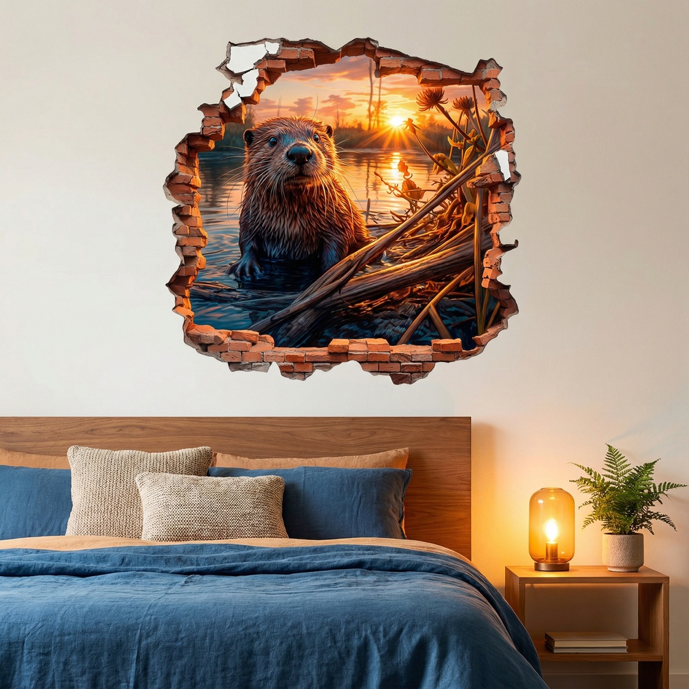 Stickers muraux: Trou de Mur Loutre au Coucher du Soleil