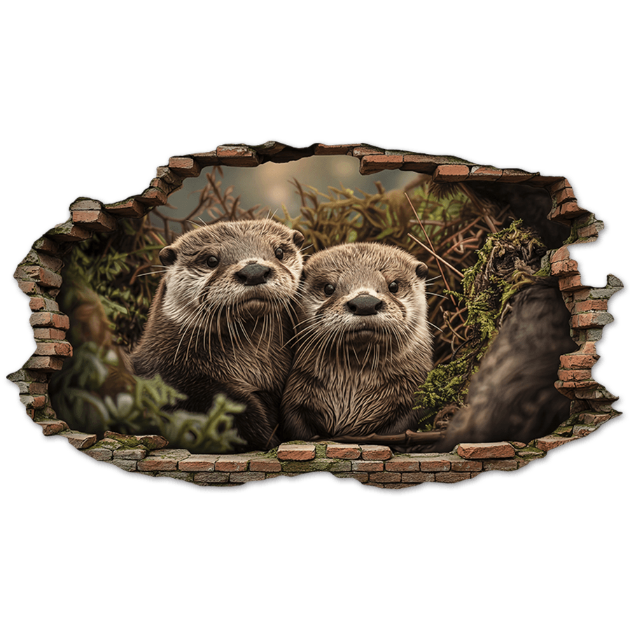 Stickers muraux: Trou dans le Mur Loutres Curieuses