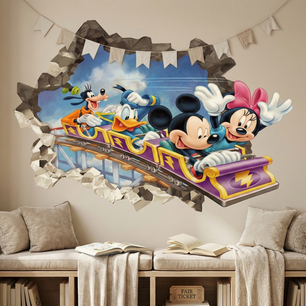 Stickers pour enfants: Trou de Mur Amis de Mickey Mouse Montagnes Russes
