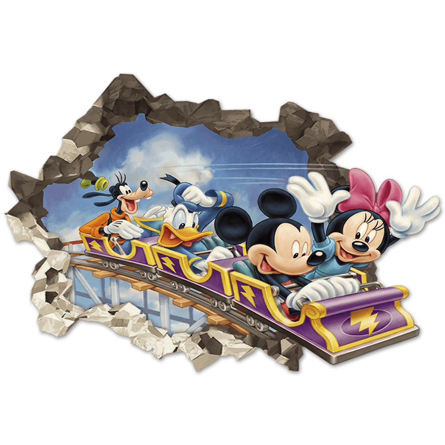 Stickers pour enfants: Trou de Mur Amis de Mickey Mouse Montagnes Russes