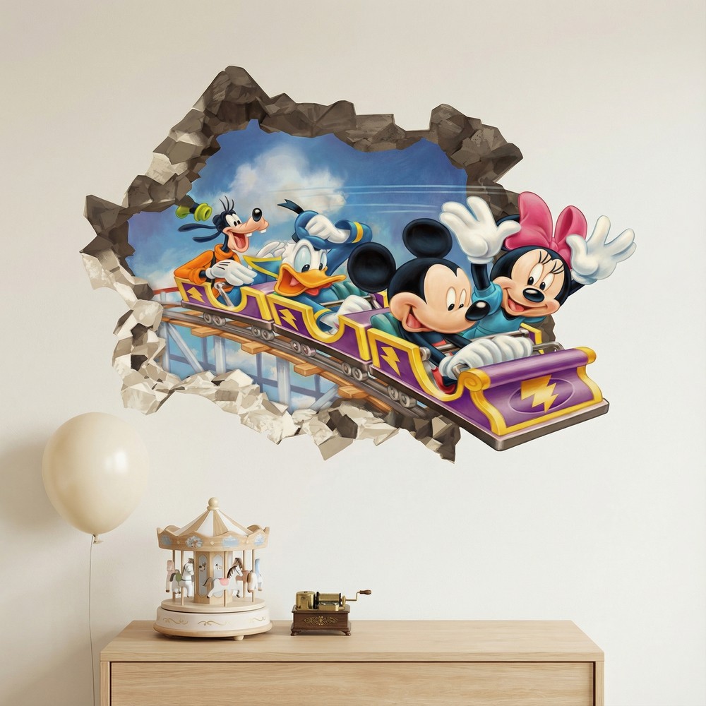 Stickers pour enfants: Trou de Mur Amis de Mickey Mouse Montagnes Russes