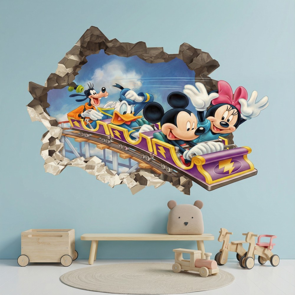 Stickers pour enfants: Trou de Mur Amis de Mickey Mouse Montagnes Russes