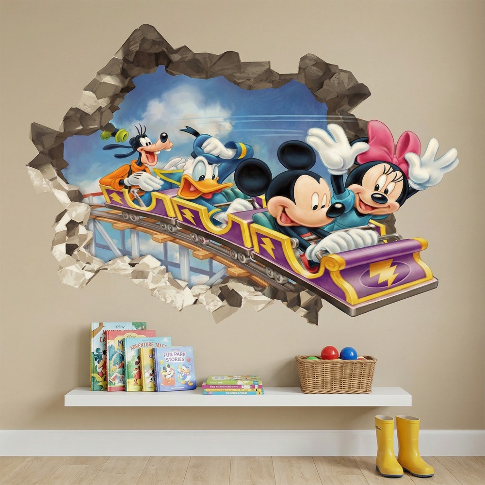 Stickers pour enfants: Trou de Mur Amis de Mickey Mouse Montagnes Russes