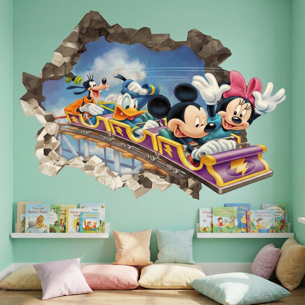 Stickers pour enfants: Trou de Mur Amis de Mickey Mouse Montagnes Russes