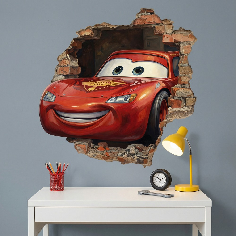 Stickers pour enfants: Trou de Mur Flash McQueen Pixar Cars