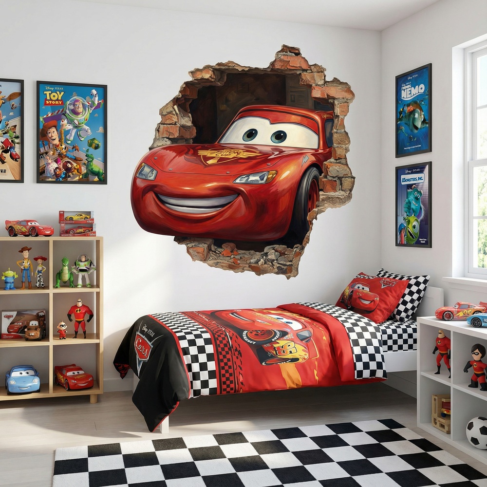 Stickers pour enfants: Trou de Mur Flash McQueen Pixar Cars