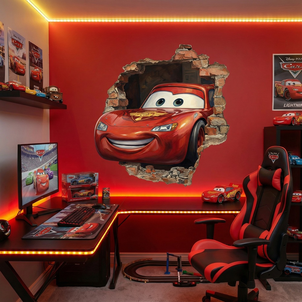 Stickers pour enfants: Trou de Mur Flash McQueen Pixar Cars