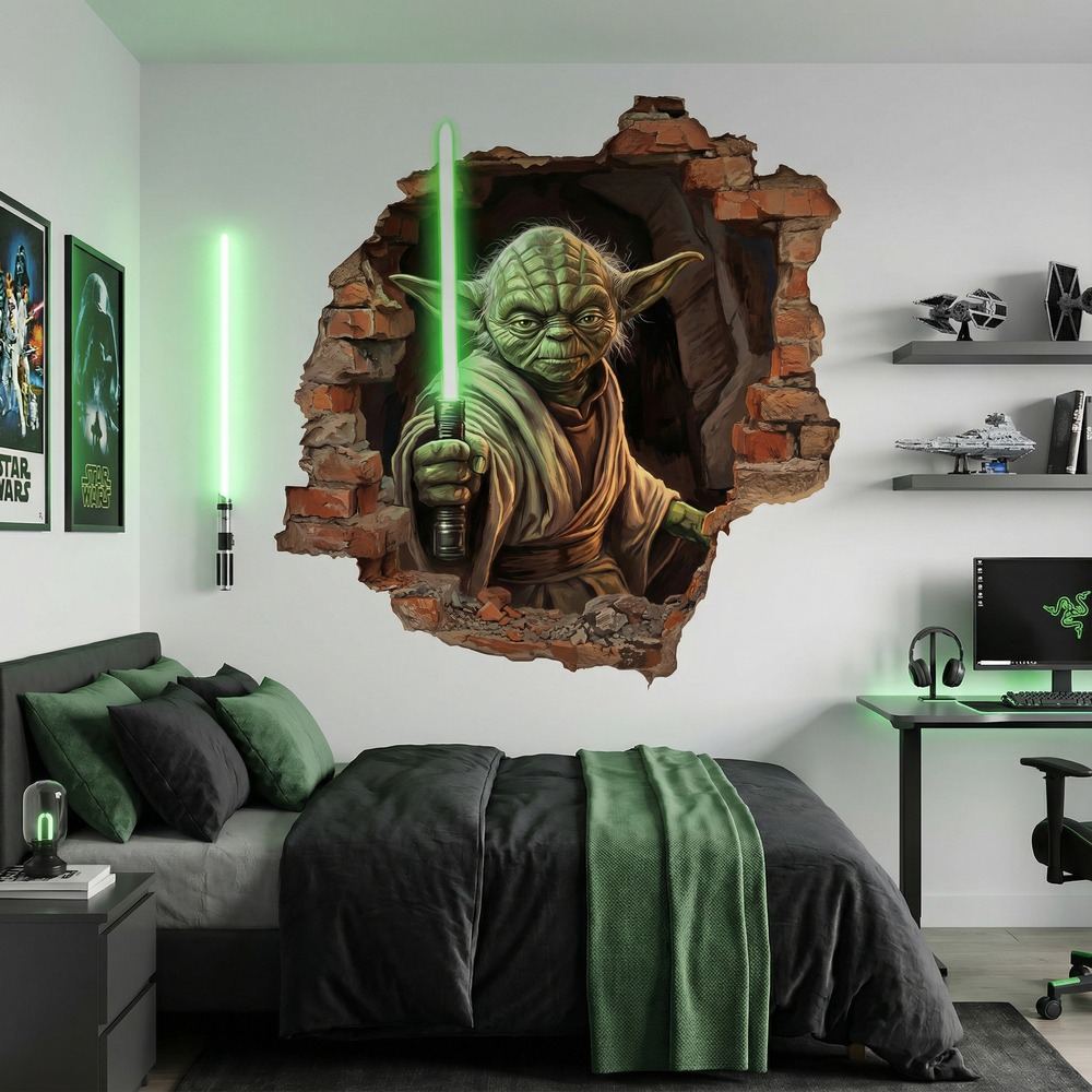 Stickers muraux: Trou de Mur Ma&icirc;tre Yoda Star Wars