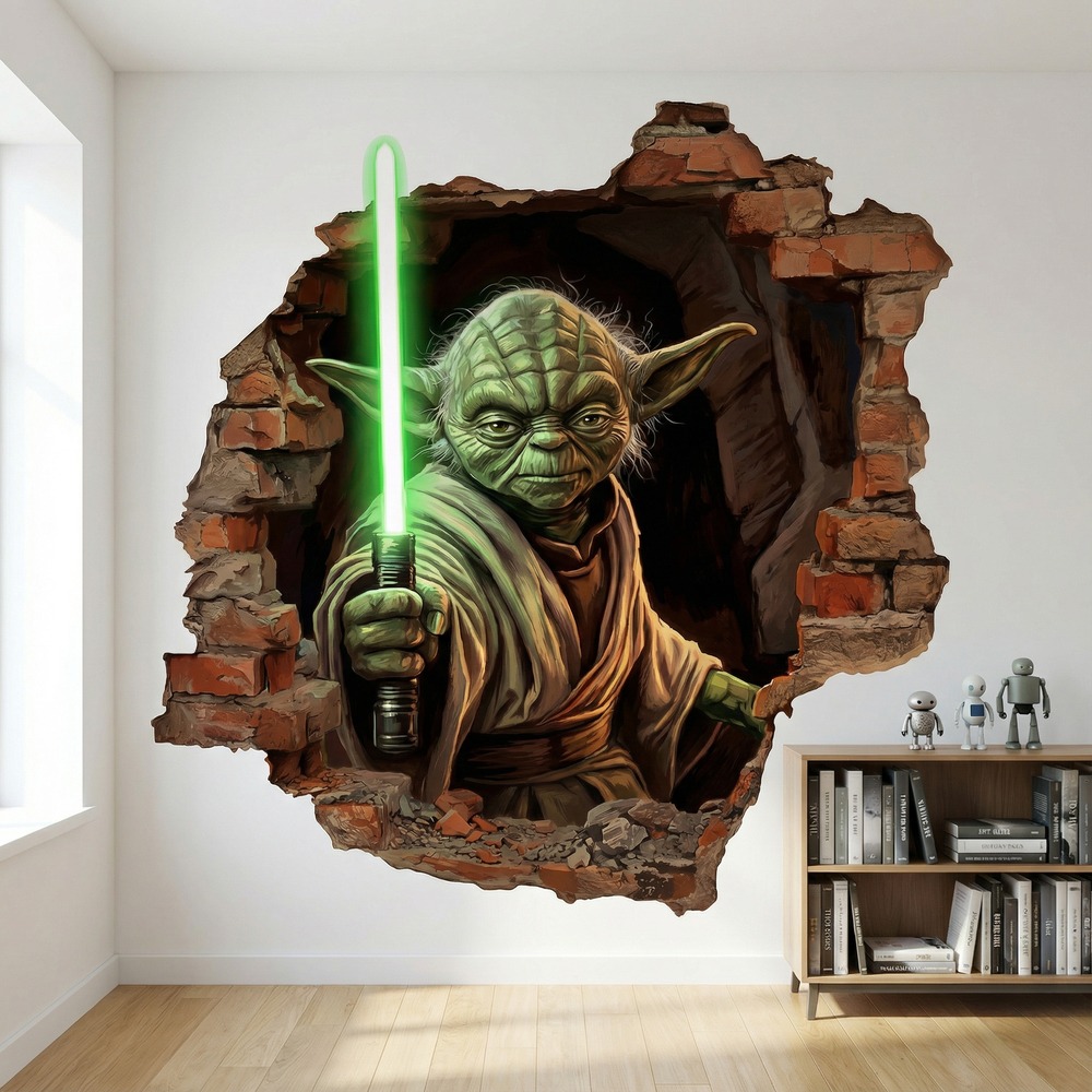Stickers muraux: Trou de Mur Ma&icirc;tre Yoda Star Wars