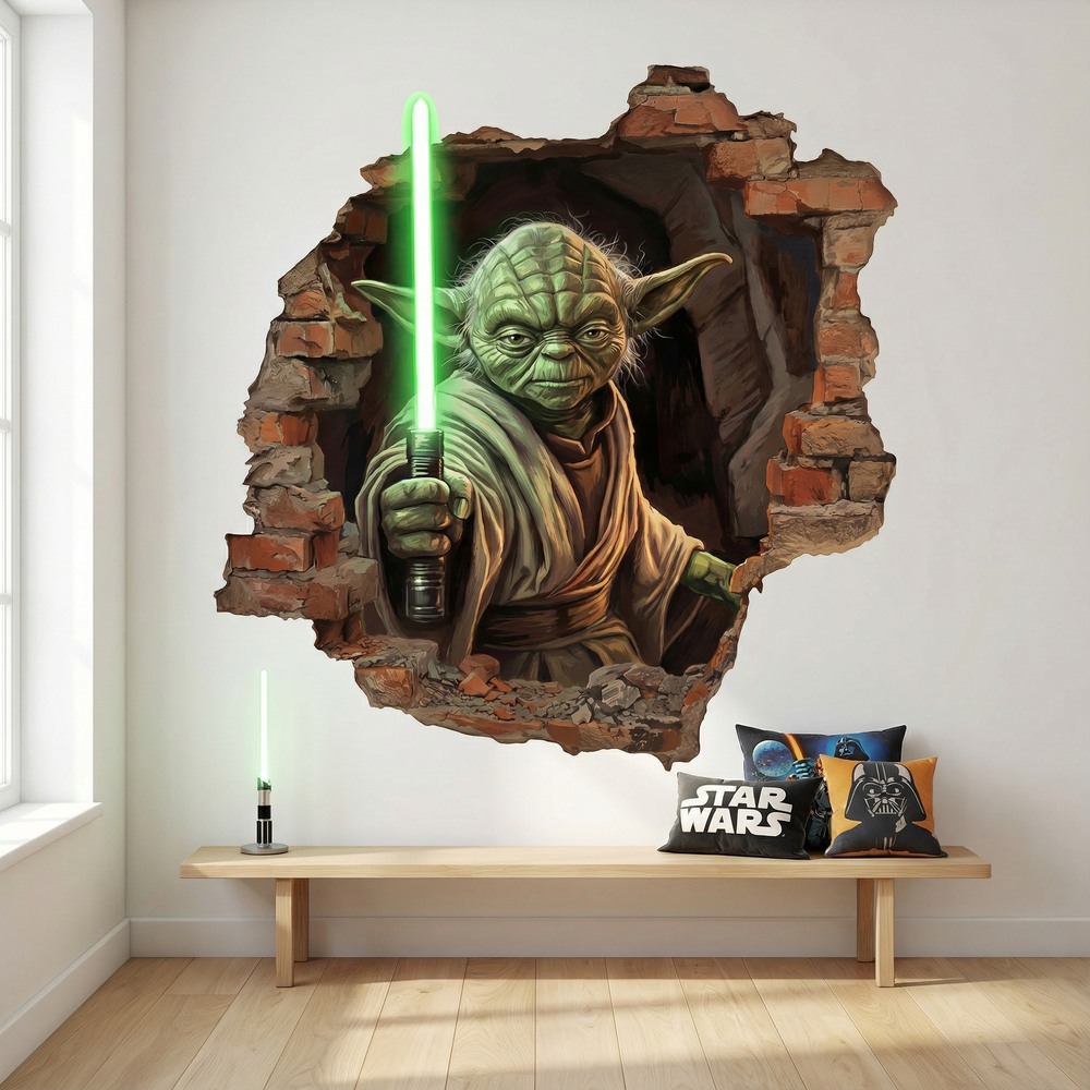Stickers muraux: Trou de Mur Ma&icirc;tre Yoda Star Wars