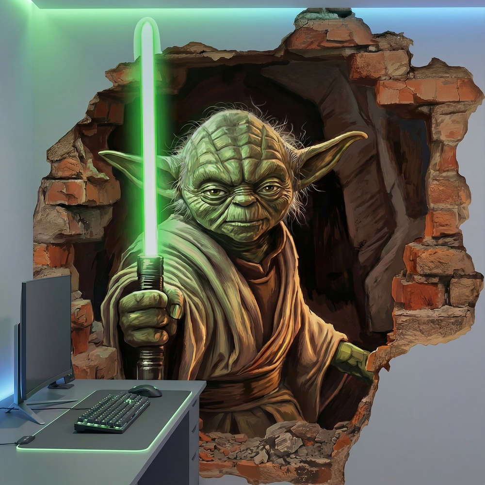 Stickers muraux: Trou de Mur Ma&icirc;tre Yoda Star Wars