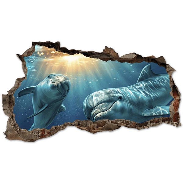 Stickers muraux: Trou de Mur Dauphins Sous la Mer