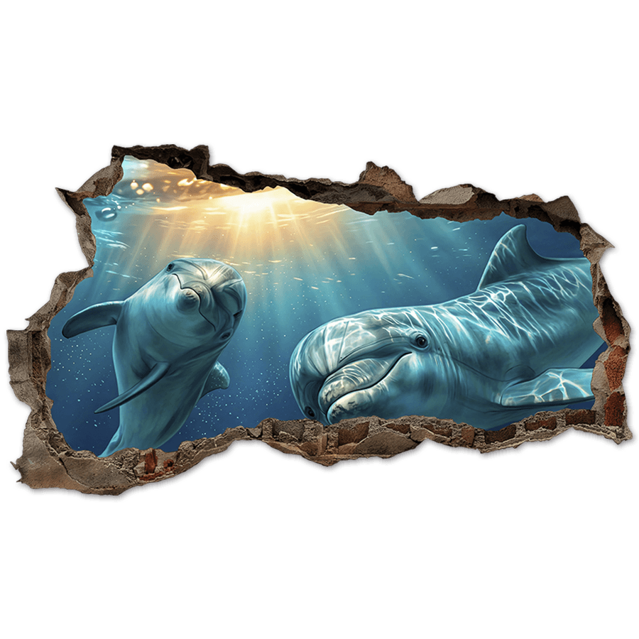 Stickers muraux: Trou de Mur Dauphins Sous la Mer