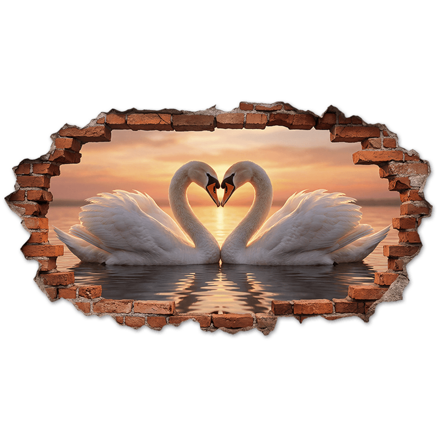 Stickers muraux: Trou de Mur Cygnes C&oelig;ur