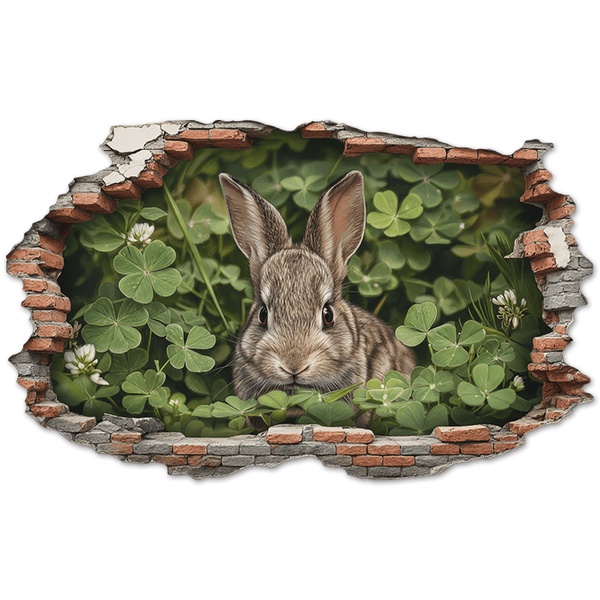 Stickers muraux: Trou de Mur Lapin Tr&egrave;fles