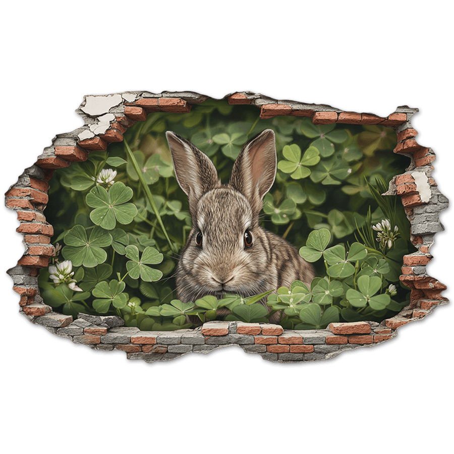 Stickers muraux: Trou de Mur Lapin Tr&egrave;fles