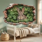 Stickers muraux: Trou de Mur Lapin Tr&egrave;fles 4