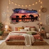 Stickers muraux: Trou de Mur &Eacute;l&eacute;phants Coucher de Soleil 5