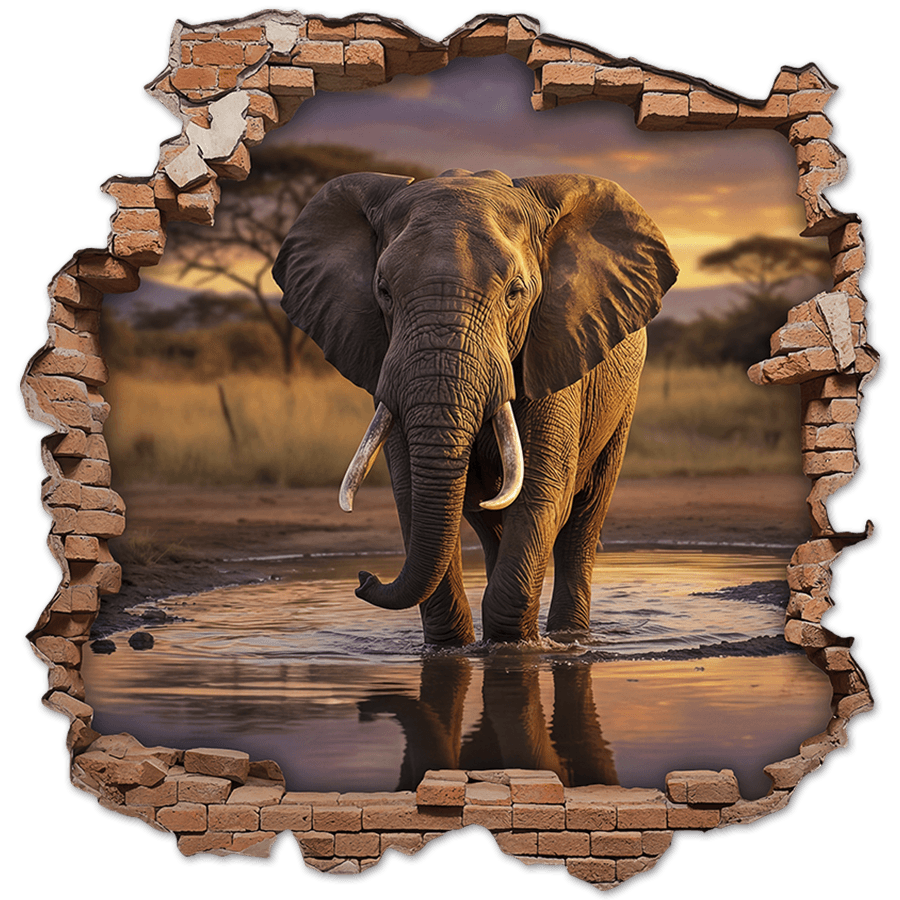 Stickers muraux: Trou de Mur &Eacute;l&eacute;phant Savane