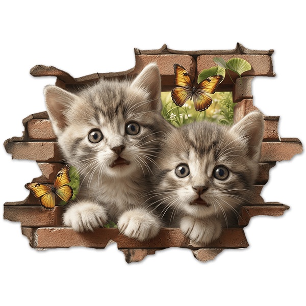 Stickers muraux: Trou de Mur Chatons Papillons