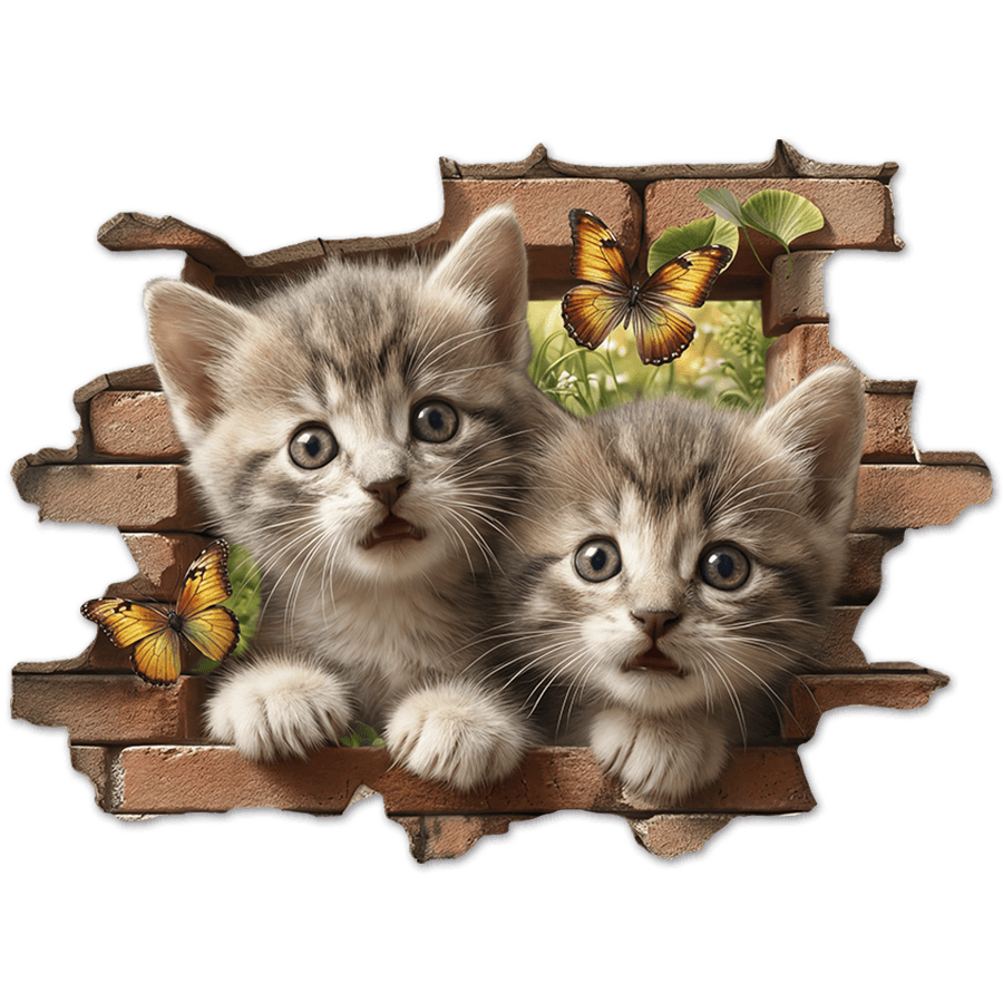 Stickers muraux: Trou de Mur Chatons Papillons