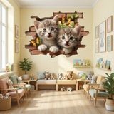 Stickers muraux: Trou de Mur Chatons Papillons 8