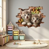 Stickers muraux: Trou de Mur Chatons Papillons 9