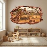 Stickers muraux: Trou de Mur Girafes Savane 3