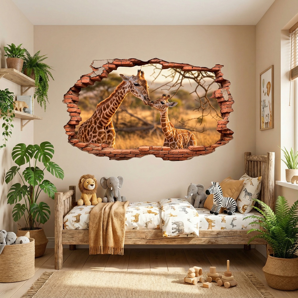 Stickers muraux: Trou de Mur Girafes Savane
