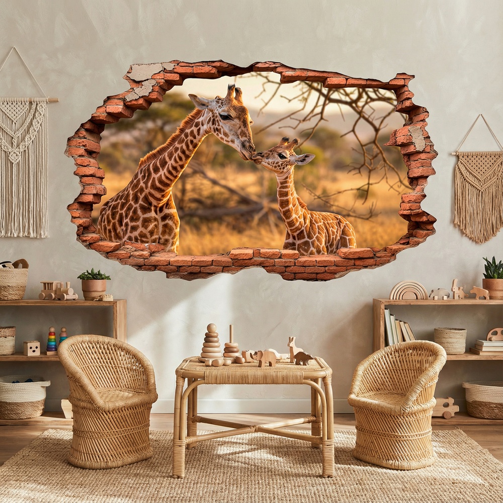 Stickers muraux: Trou de Mur Girafes Savane