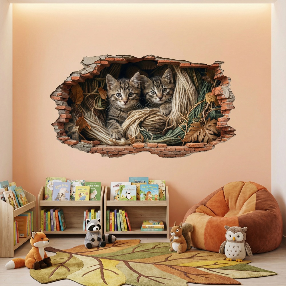 Stickers muraux: Trou de Mur Chatons Cordes