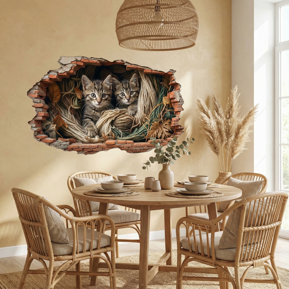 Stickers muraux: Trou de Mur Chatons Cordes