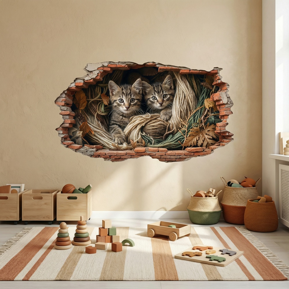 Stickers muraux: Trou de Mur Chatons Cordes