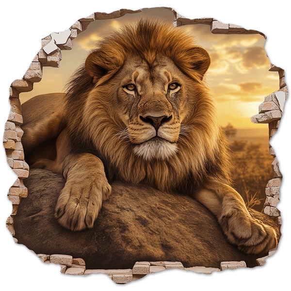 Stickers muraux: Trou de Mur Lion Coucher de Soleil