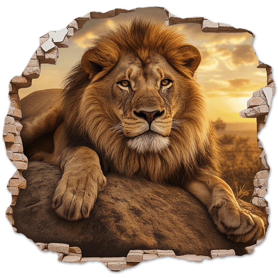 Stickers muraux: Trou de Mur Lion Coucher de Soleil