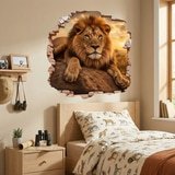 Stickers muraux: Trou de Mur Lion Coucher de Soleil 3