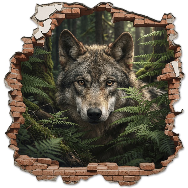 Stickers muraux: Trou de Mur Loup For&ecirc;t