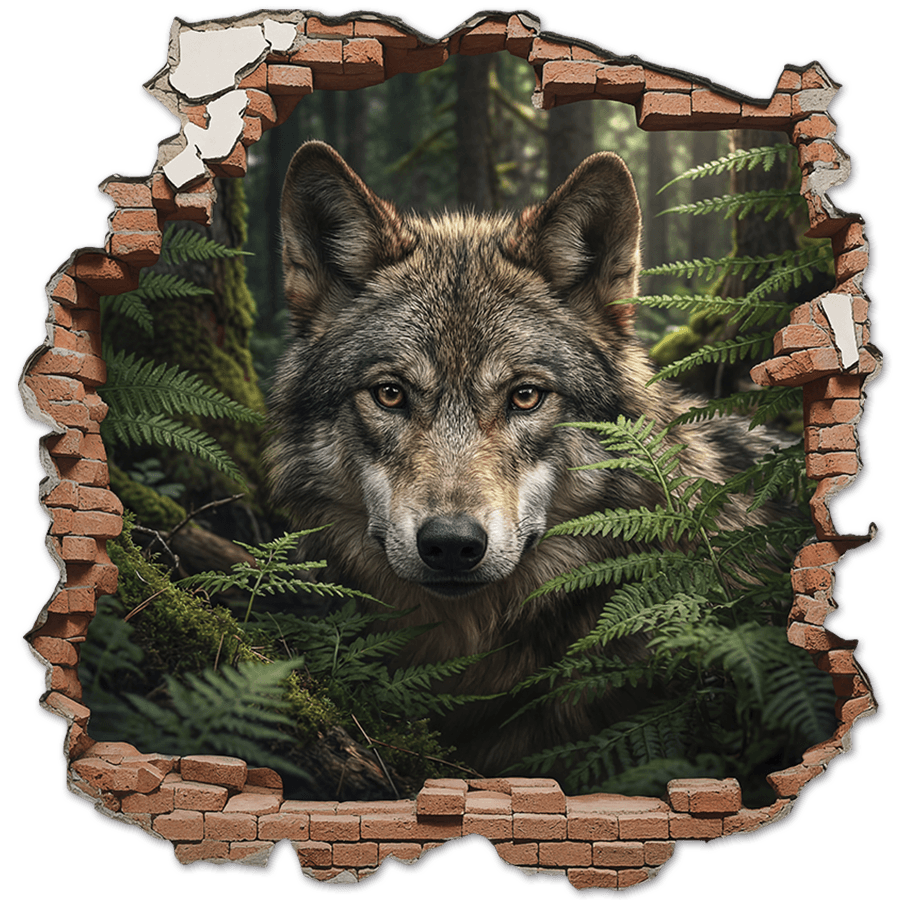 Stickers muraux: Trou de Mur Loup dans la For&ecirc;t
